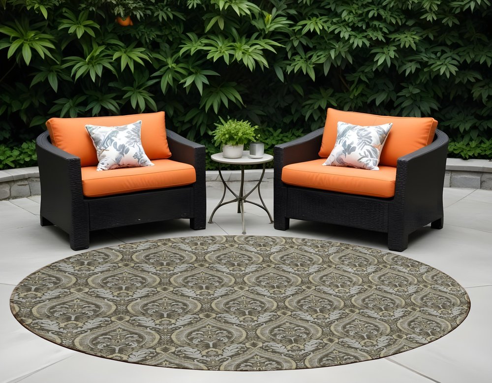 3' X 5' Taupe and Beige Damask Washable Non Skid Indoor Outdoor Area Rug — view 48