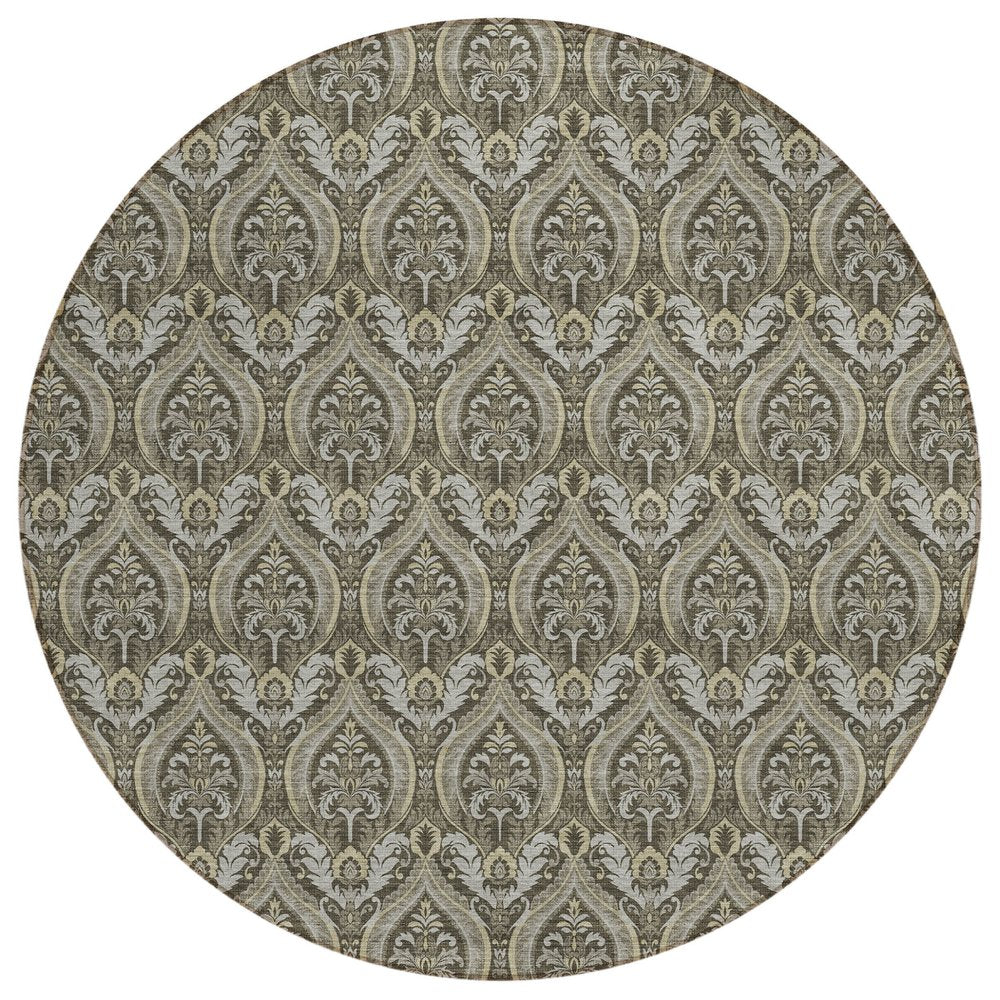 3' X 5' Taupe and Beige Damask Washable Non Skid Indoor Outdoor Area Rug HomeRoots