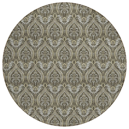 3' X 5' Taupe and Beige Damask Washable Non Skid Indoor Outdoor Area Rug HomeRoots