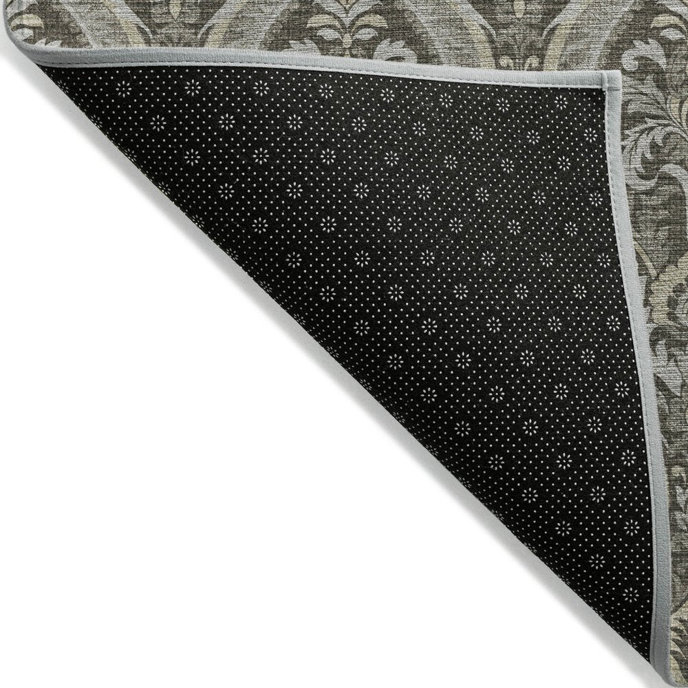 3' X 5' Taupe and Beige Damask Washable Non Skid Indoor Outdoor Area Rug HomeRoots