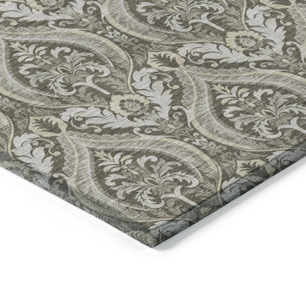 3' X 5' Taupe and Beige Damask Washable Non Skid Indoor Outdoor Area Rug — view 62