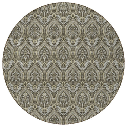 3' X 5' Taupe and Beige Damask Washable Non Skid Indoor Outdoor Area Rug HomeRoots