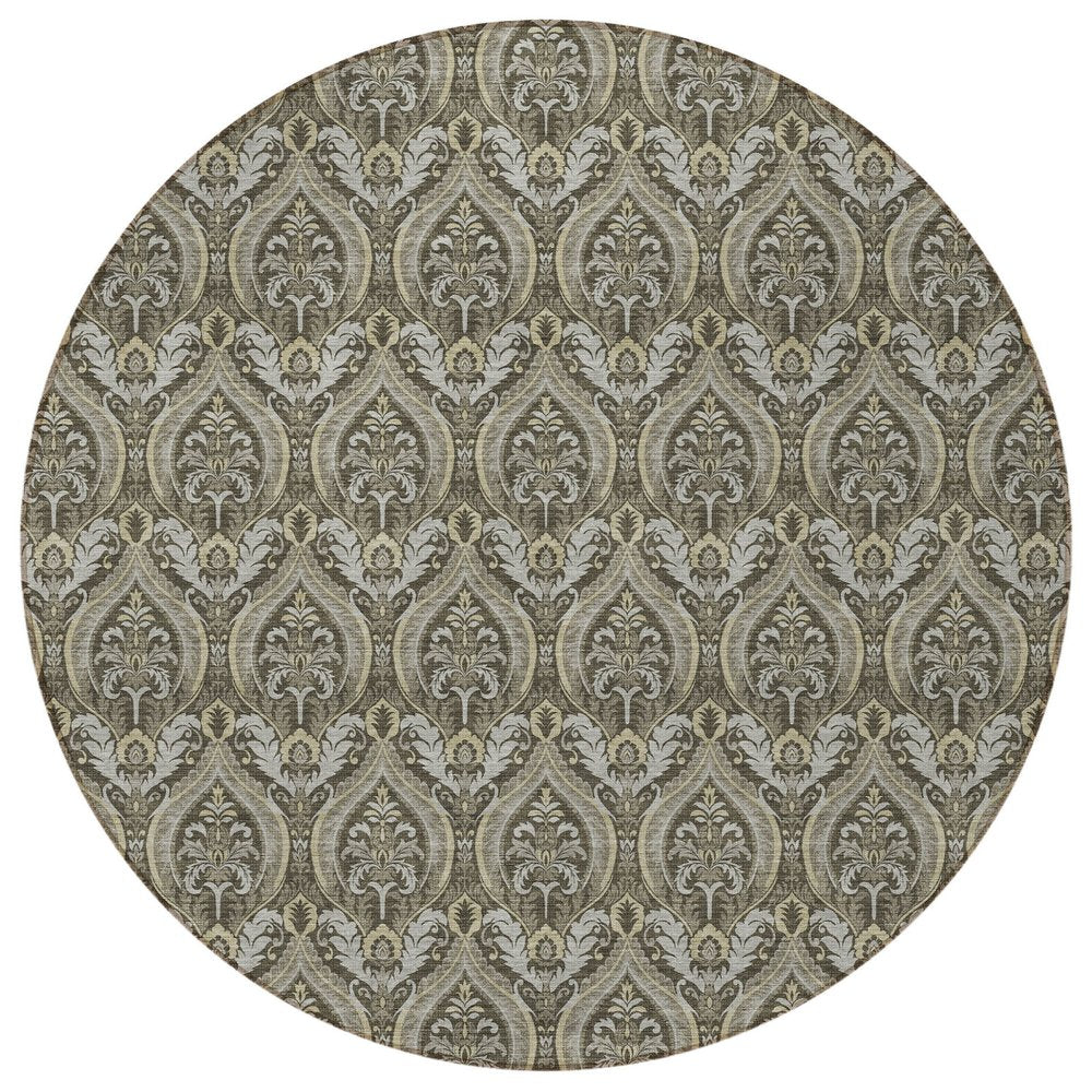 3' X 5' Taupe and Beige Damask Washable Non Skid Indoor Outdoor Area Rug HomeRoots