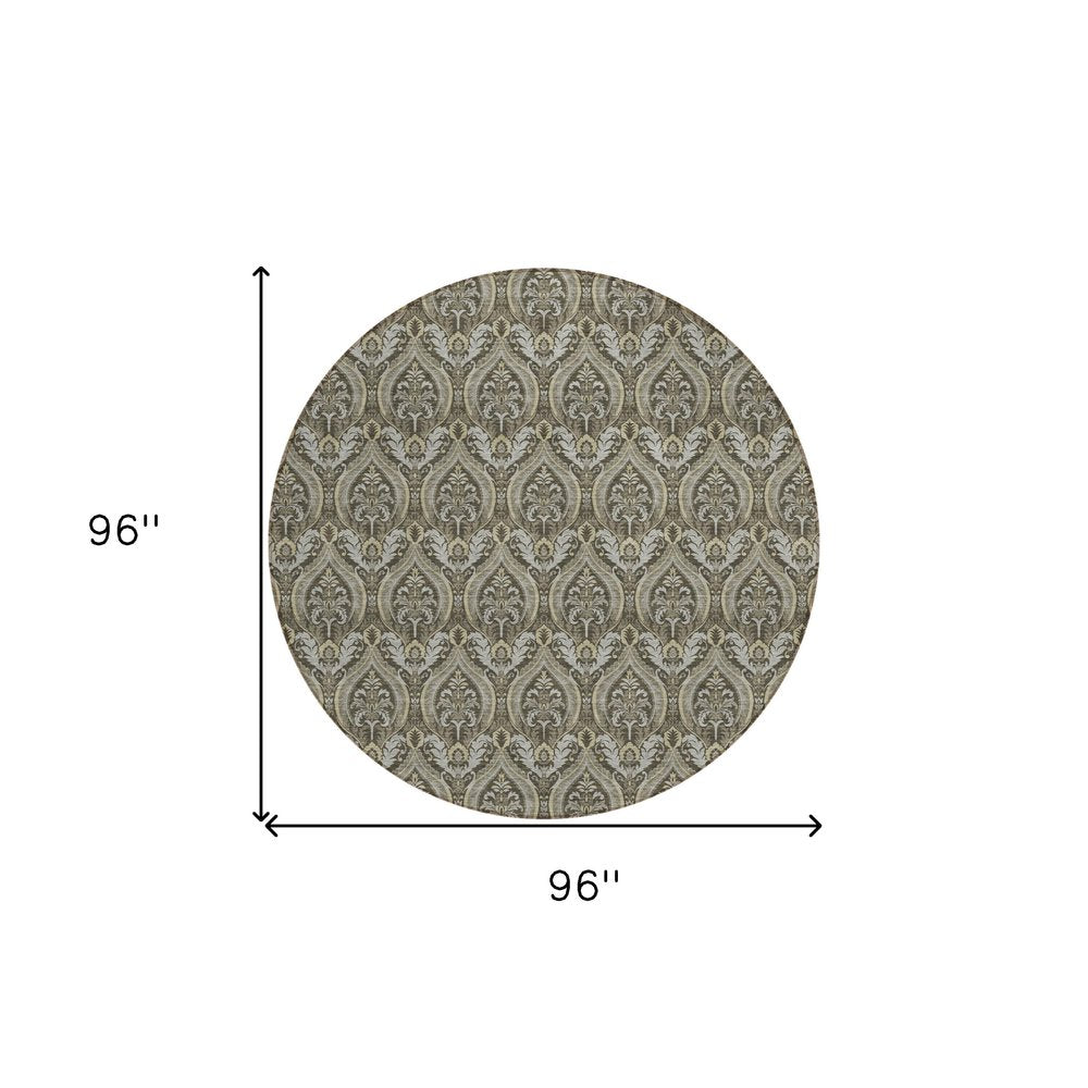 3' X 5' Taupe and Beige Damask Washable Non Skid Indoor Outdoor Area Rug HomeRoots