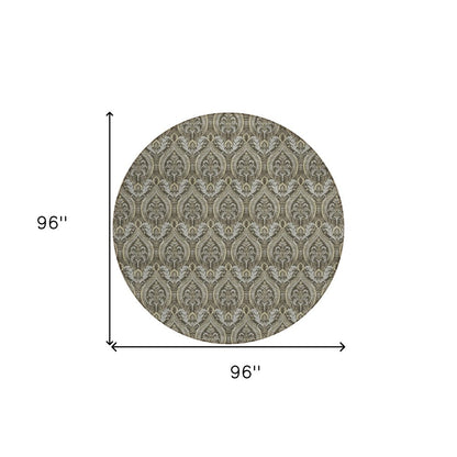 3' X 5' Taupe and Beige Damask Washable Non Skid Indoor Outdoor Area Rug HomeRoots