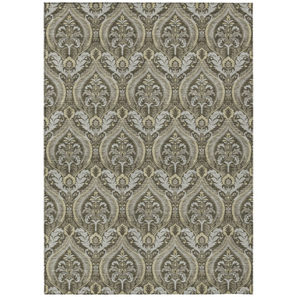 8' X 10' Taupe and Beige Damask Washable Non Skid Indoor Outdoor Area Rug