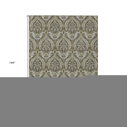 3' X 5' Taupe and Beige Damask Washable Non Skid Indoor Outdoor Area Rug HomeRoots