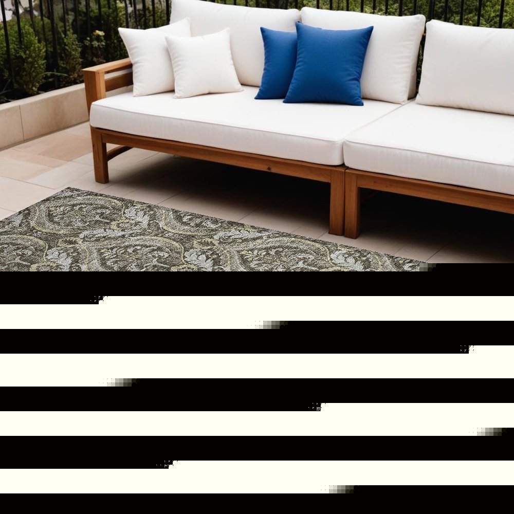 3' X 5' Taupe and Beige Damask Washable Non Skid Indoor Outdoor Area Rug — view 78