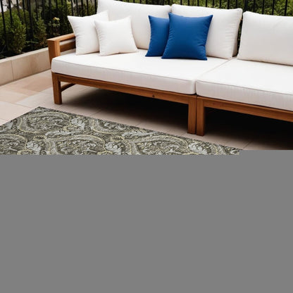 3' X 5' Taupe and Beige Damask Washable Non Skid Indoor Outdoor Area Rug HomeRoots