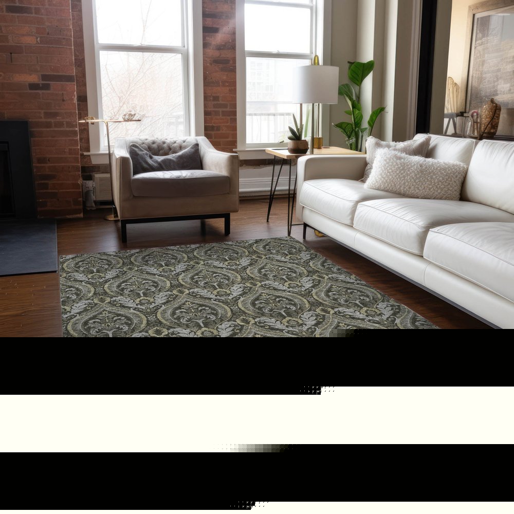 3' X 5' Taupe and Beige Damask Washable Non Skid Indoor Outdoor Area Rug — view 96