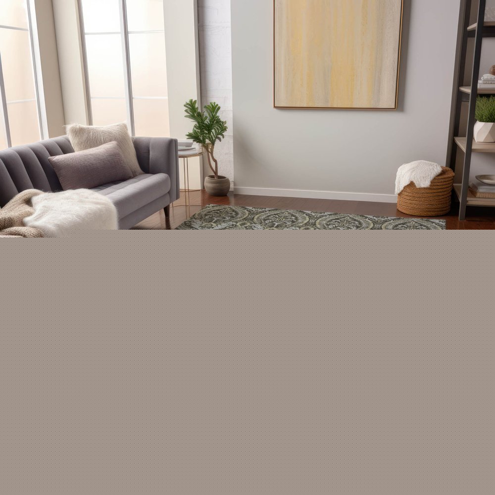 3' X 5' Taupe and Beige Damask Washable Non Skid Indoor Outdoor Area Rug HomeRoots