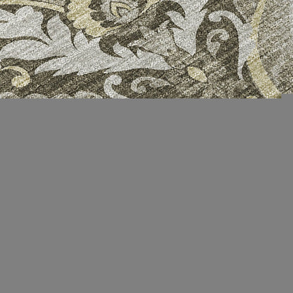 3' X 5' Taupe and Beige Damask Washable Non Skid Indoor Outdoor Area Rug HomeRoots