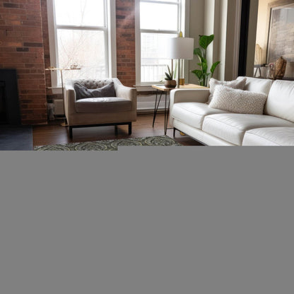 3' X 5' Taupe and Beige Damask Washable Non Skid Indoor Outdoor Area Rug HomeRoots