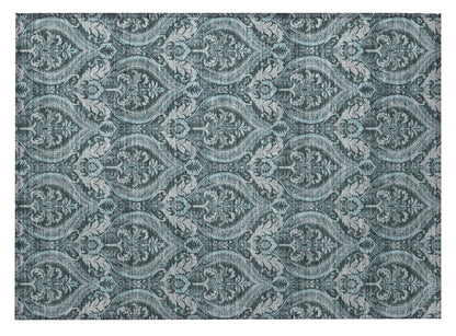 2' X 3' Teal Damask Washable Non Skid Indoor Outdoor Area Rug HomeRoots