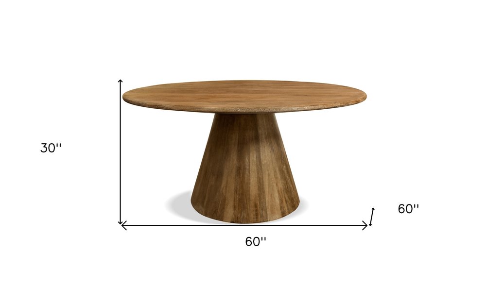 60" Natural Rounded Solid Wood Pedestal Base Dining Table HomeRoots