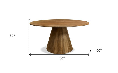 60" Natural Rounded Solid Wood Pedestal Base Dining Table HomeRoots