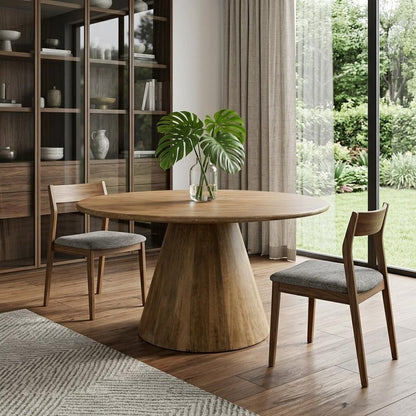 60" Natural Rounded Solid Wood Pedestal Base Dining Table HomeRoots