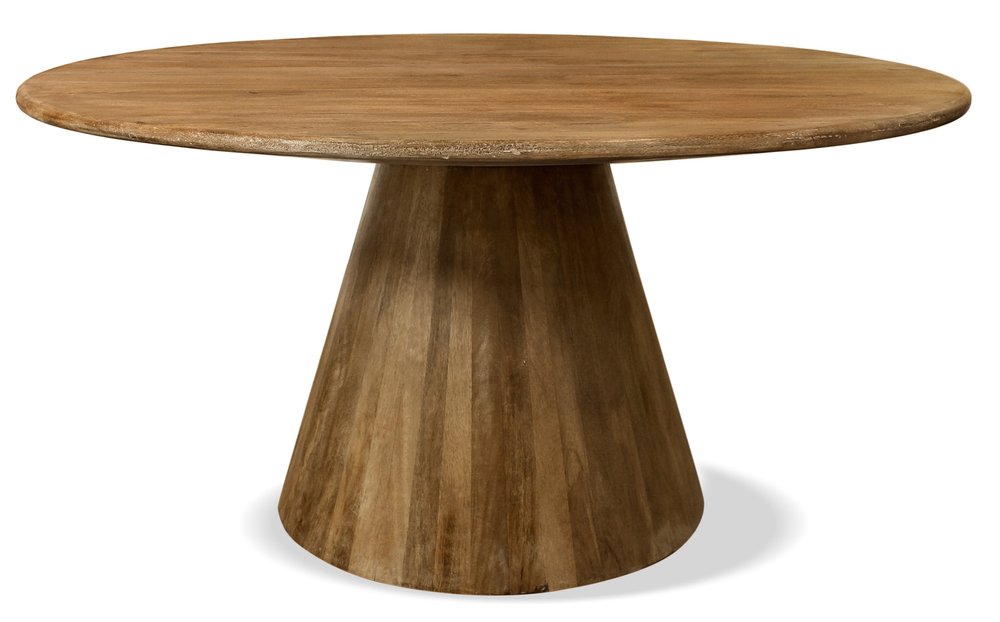 60" Natural Rounded Solid Wood Pedestal Base Dining Table HomeRoots