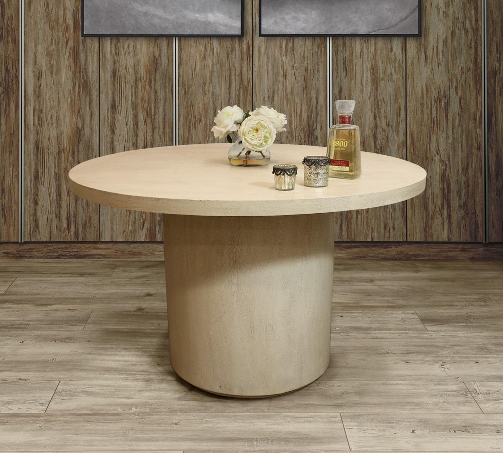 60" Natural and Brown Rounded Solid Wood Pedestal Base Dining Table — view 11