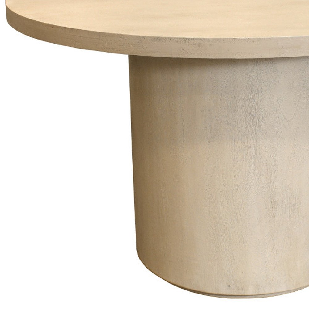 60" Natural and Brown Rounded Solid Wood Pedestal Base Dining Table — view 13