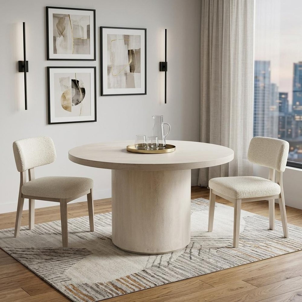 60" Natural and Brown Rounded Solid Wood Pedestal Base Dining Table — view 15