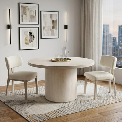 60" Natural and Brown Rounded Solid Wood Pedestal Base Dining Table