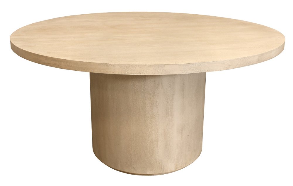 60" Natural and Brown Rounded Solid Wood Pedestal Base Dining Table HomeRoots