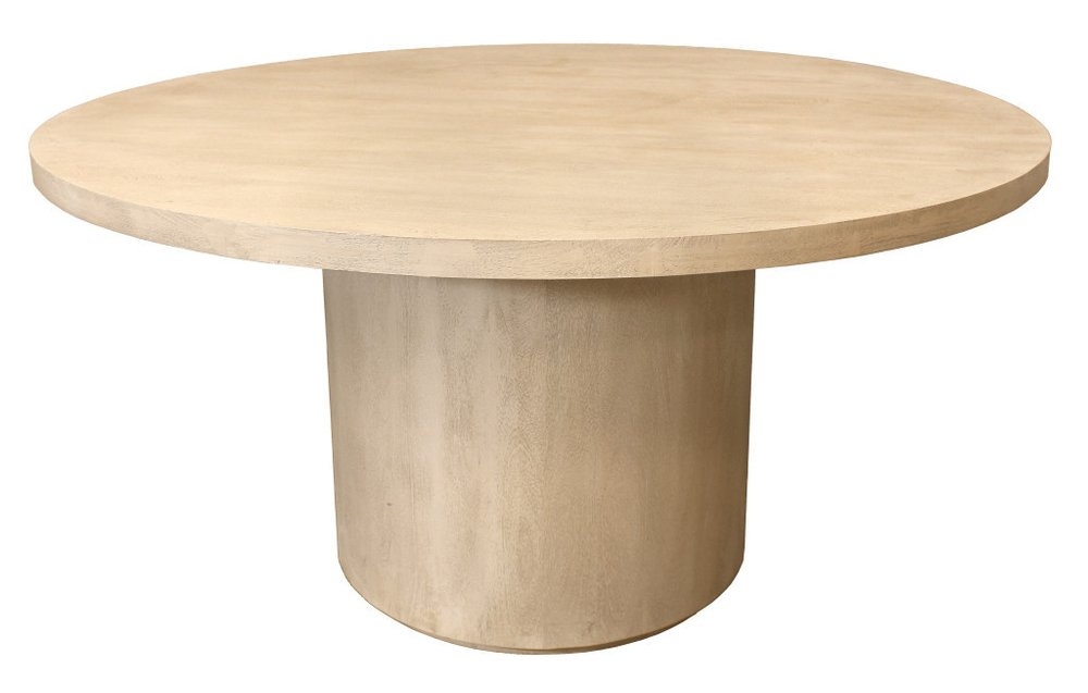 60" Natural and Brown Rounded Solid Wood Pedestal Base Dining Table HomeRoots