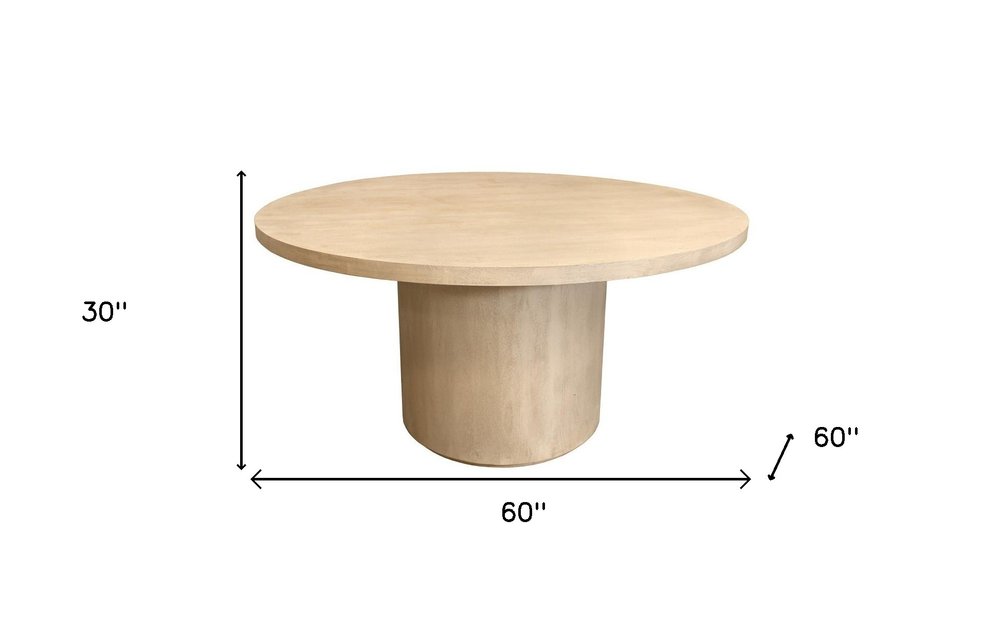 60" Natural and Brown Rounded Solid Wood Pedestal Base Dining Table HomeRoots