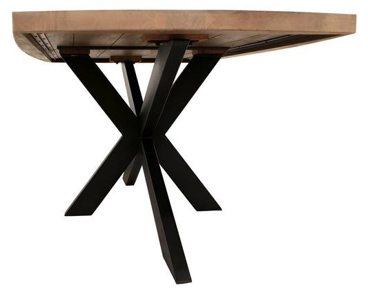 82" Natural And Black Solid Wood And Iron Pedestal Base Dining Table HomeRoots