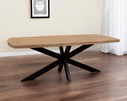 82" Natural And Black Solid Wood And Iron Pedestal Base Dining Table HomeRoots
