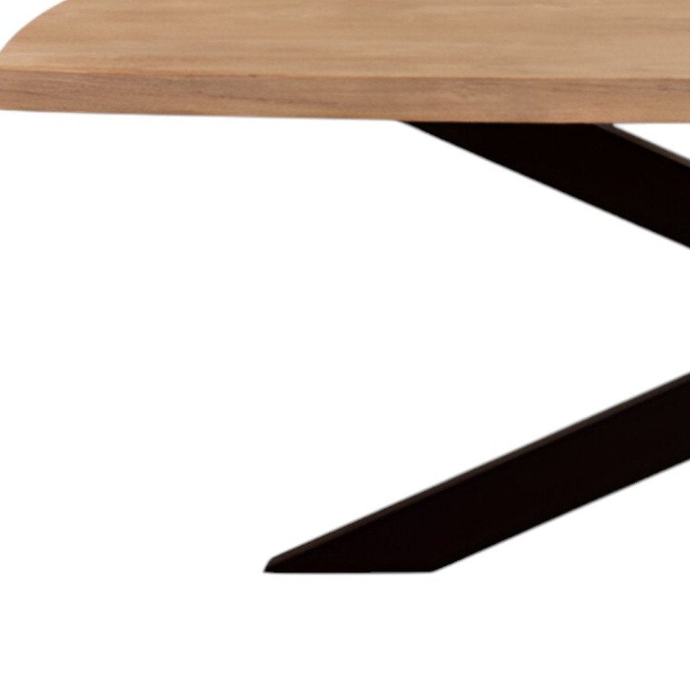 82" Natural And Black Solid Wood And Iron Pedestal Base Dining Table HomeRoots