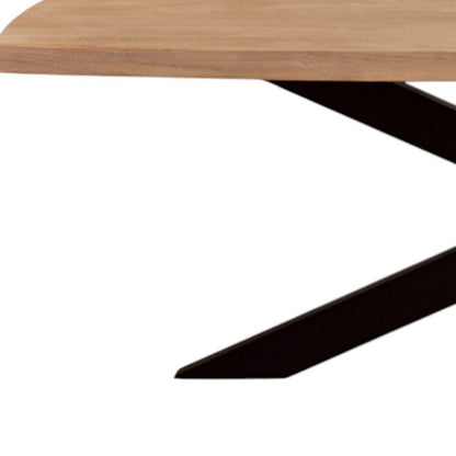 82" Natural And Black Solid Wood And Iron Pedestal Base Dining Table HomeRoots
