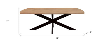 82" Natural And Black Solid Wood And Iron Pedestal Base Dining Table HomeRoots