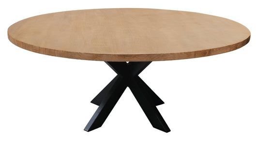 72" Natural And Black Rounded Solid Wood And Iron Pedestal Base Dining Table HomeRoots