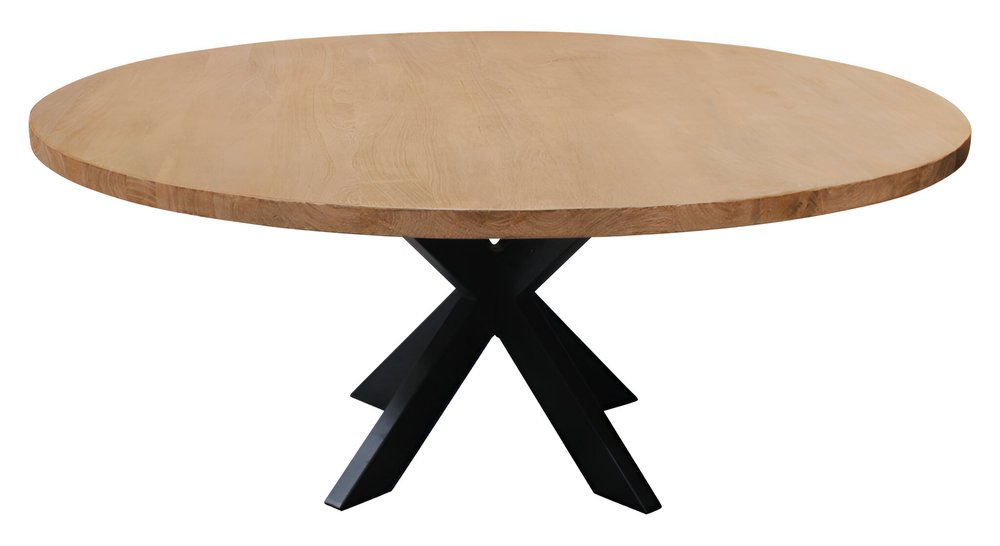 72" Natural And Black Rounded Solid Wood And Iron Pedestal Base Dining Table HomeRoots