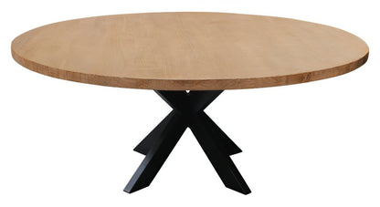 72" Natural And Black Rounded Solid Wood And Iron Pedestal Base Dining Table HomeRoots