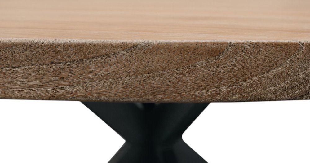 60" Natural And Black Rounded Solid Wood And Iron Pedestal Base Dining Table HomeRoots