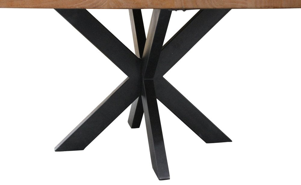 60" Natural And Black Rounded Solid Wood And Iron Pedestal Base Dining Table HomeRoots