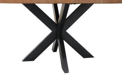 60" Natural And Black Rounded Solid Wood And Iron Pedestal Base Dining Table HomeRoots