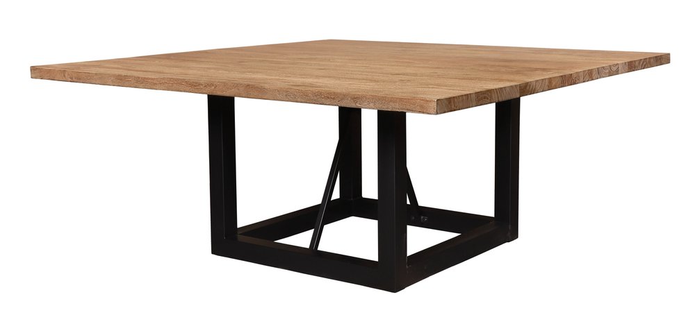 60" Natural and Black Solid Wood And Iron Frame Base Square Dining Table HomeRoots