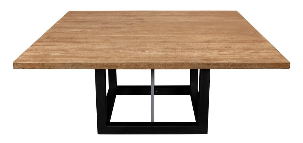 60" Natural and Black Solid Wood And Iron Frame Base Square Dining Table HomeRoots