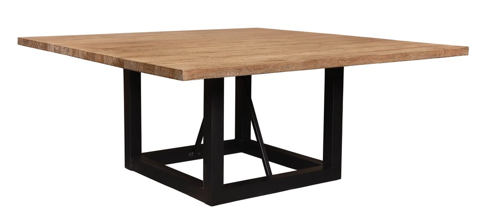 60" Natural and Black Solid Wood And Iron Frame Base Square Dining Table HomeRoots