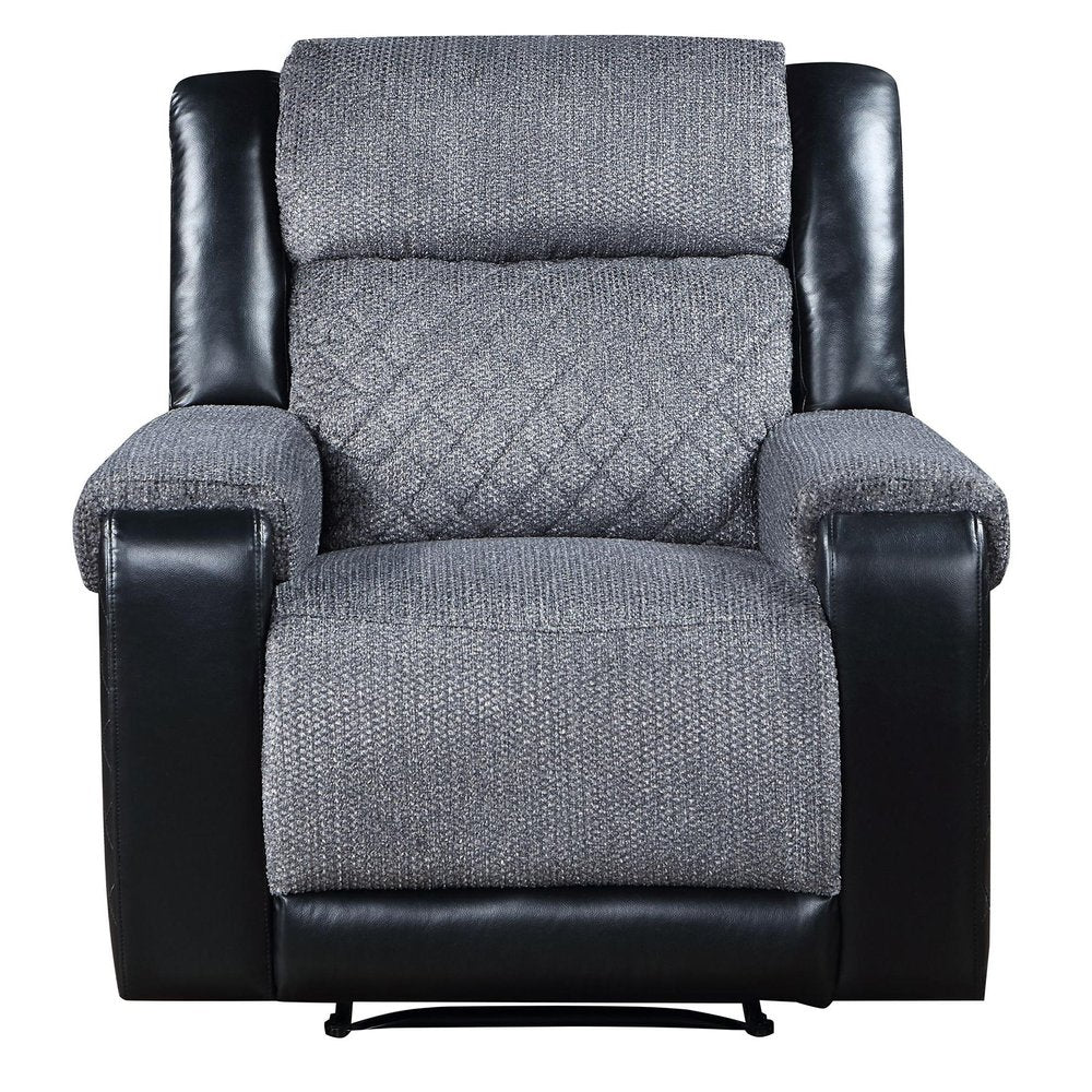 39" Black And Gray Faux Leather And Fabric Manual Recliner HomeRoots