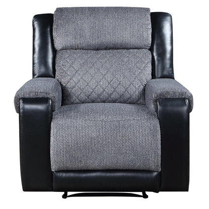 39" Black And Gray Faux Leather And Fabric Manual Recliner HomeRoots