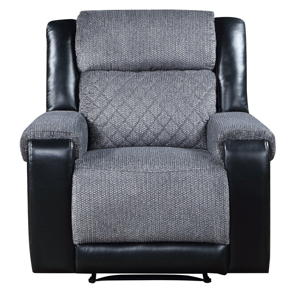 39" Black And Gray Faux Leather And Fabric Manual Recliner HomeRoots