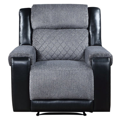 39" Black And Gray Faux Leather And Fabric Manual Recliner HomeRoots