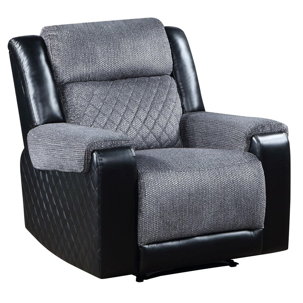 39" Black And Gray Faux Leather And Fabric Manual Recliner HomeRoots