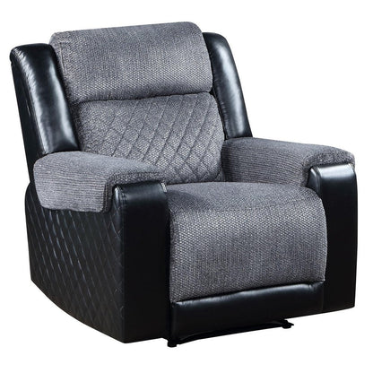 39" Black And Gray Faux Leather And Fabric Manual Recliner HomeRoots