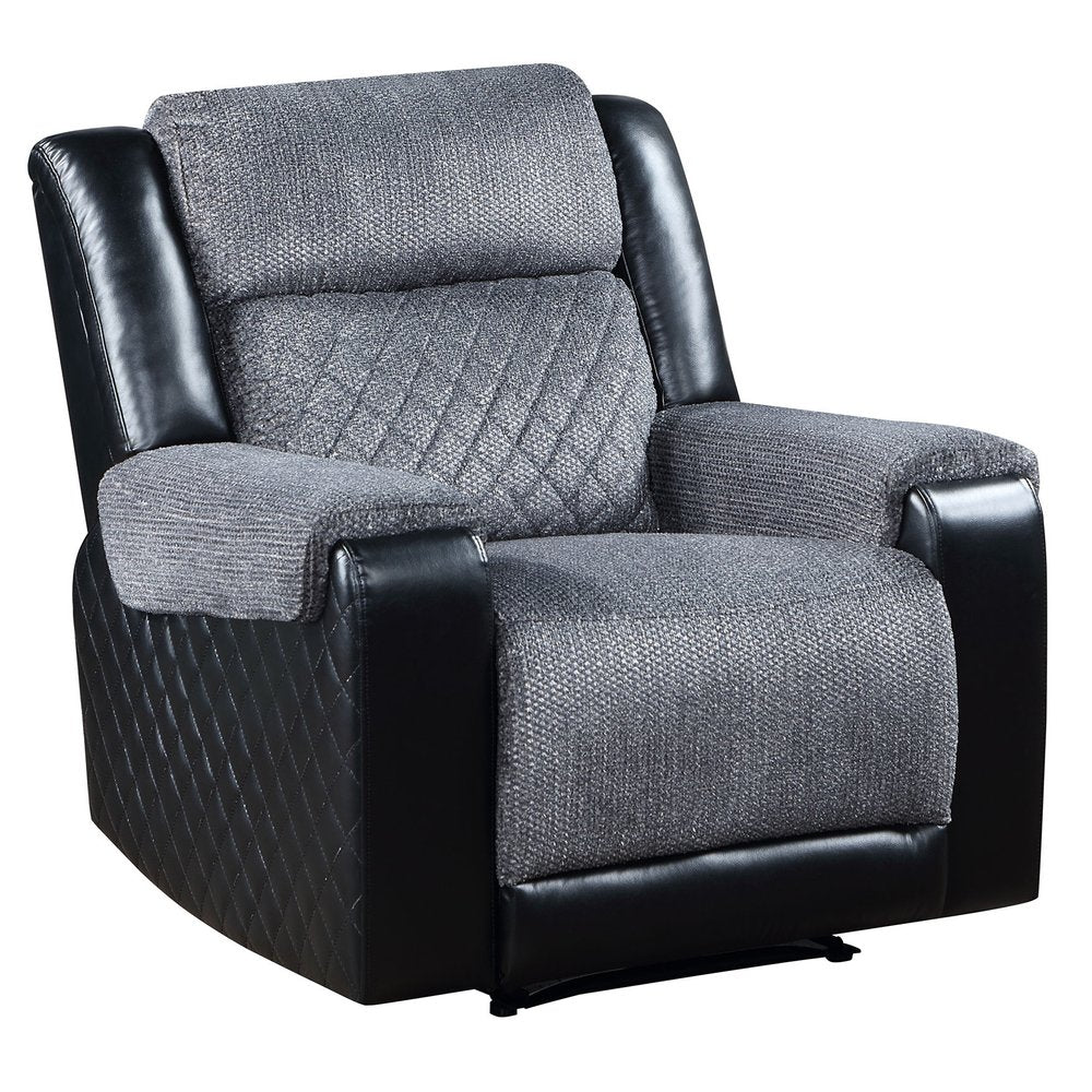 39" Black And Gray Faux Leather And Fabric Manual Recliner HomeRoots